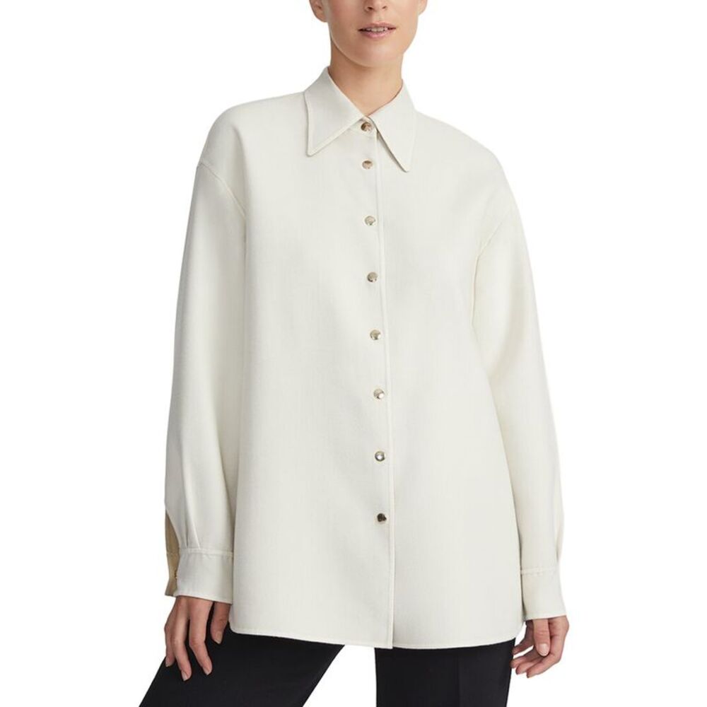 Lafayette 148 New York Womens Reversible Drop Shoulder Wool & Silk-Blend Shirt - Picture 3 of 4